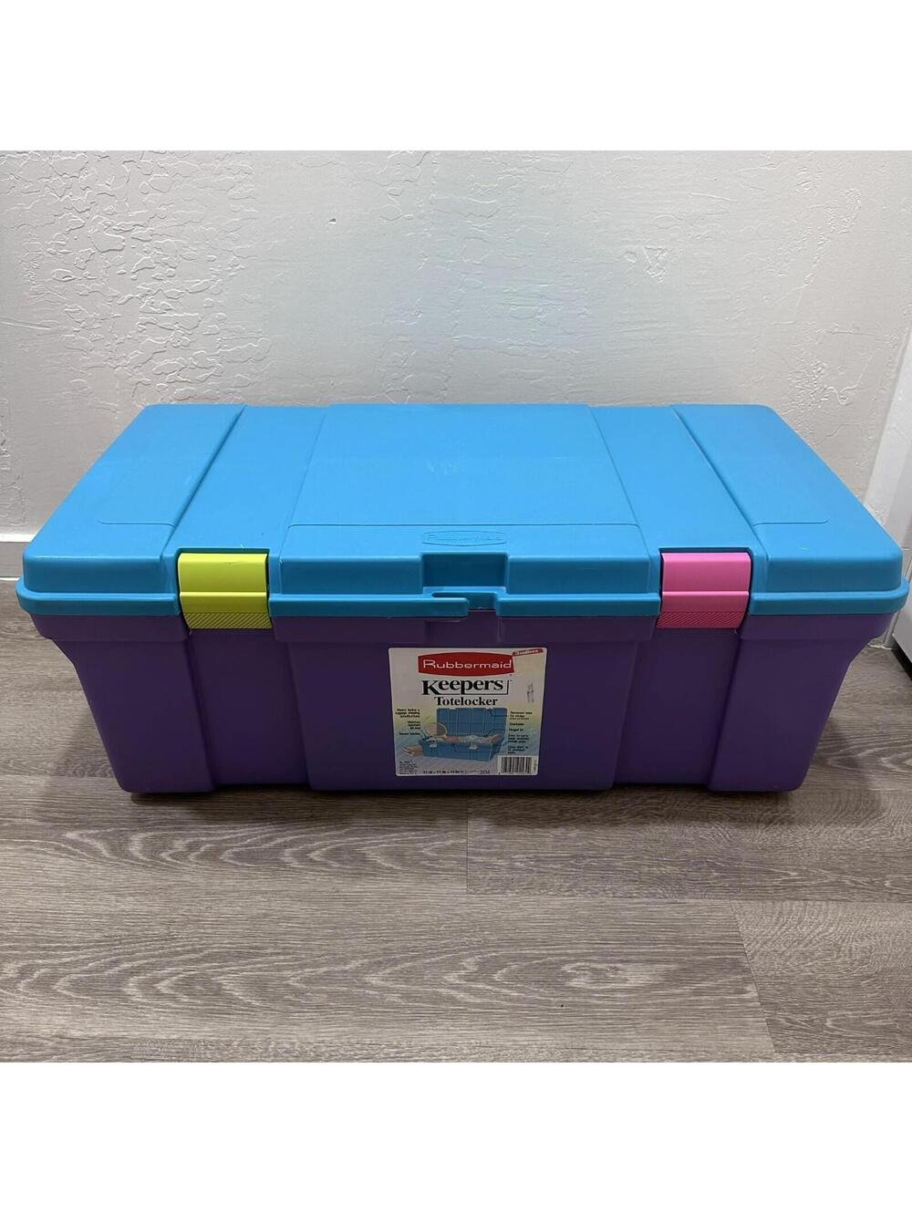 Vintage 1992 Rubbermaid Keepers Totelocker Aqua Colorblock Storage Tote 2156 EUC